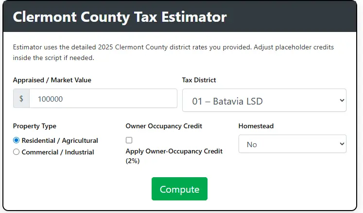 How to Estimate Property Taxes in Clermont County